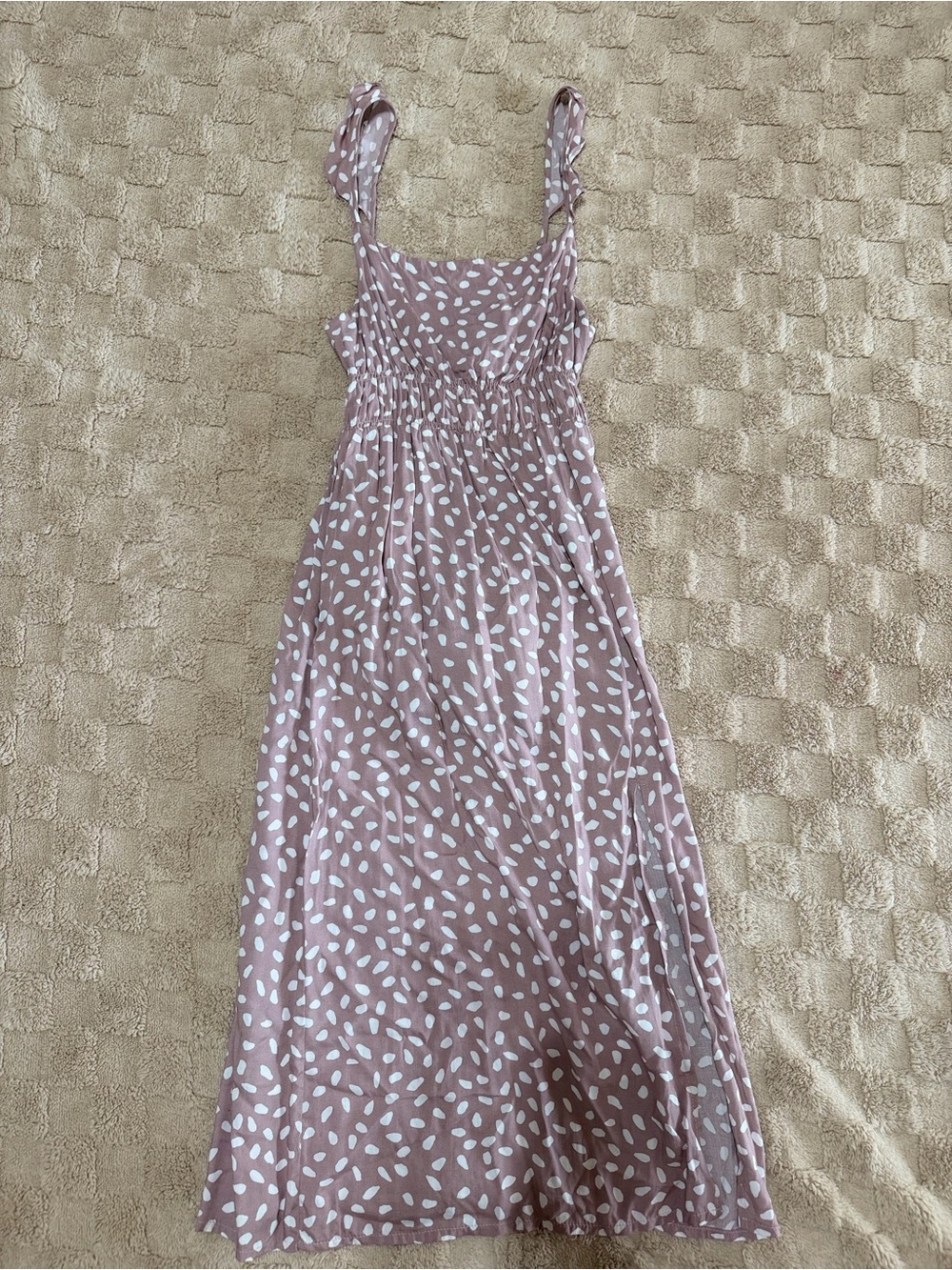 Pink Lily Women’s Small Mauve Spotted Tie Back Midi Dress Side Slit